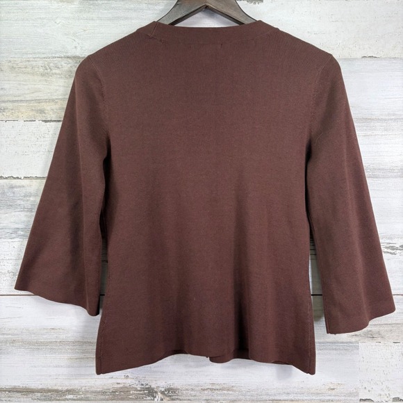 Coldwater Creek Brown Silk Cotton Blend 3/4 Sleeve V Neck Cardigan Sweater Sz S - Picture 2 of 10